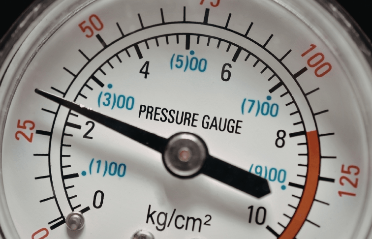Close-up of an industrial pressure gauge